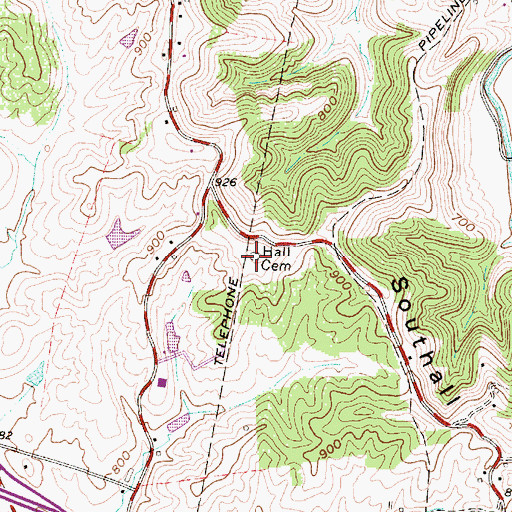 Topographic Map of Hall Cemetery, WV