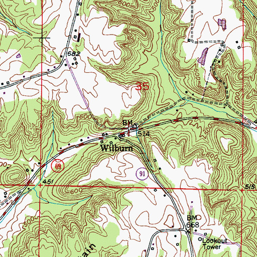 Topographic Map of Wilburn, AL