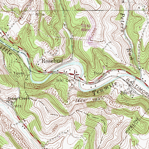 Topographic Map of Hall Cemetery, WV