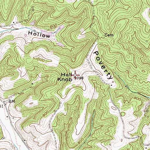 Topographic Map of Hall Knob, WV