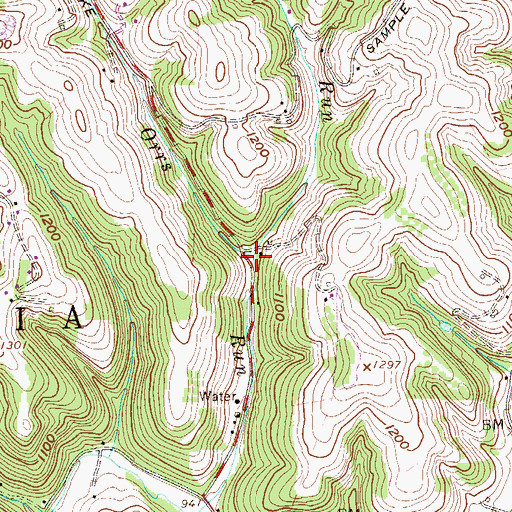 Topographic Map of Hall Run, WV