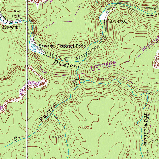 Topographic Map of Hamilton Branch, WV