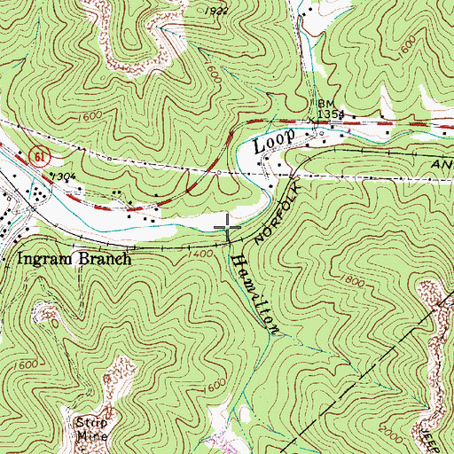 Topographic Map of Hamilton Branch, WV