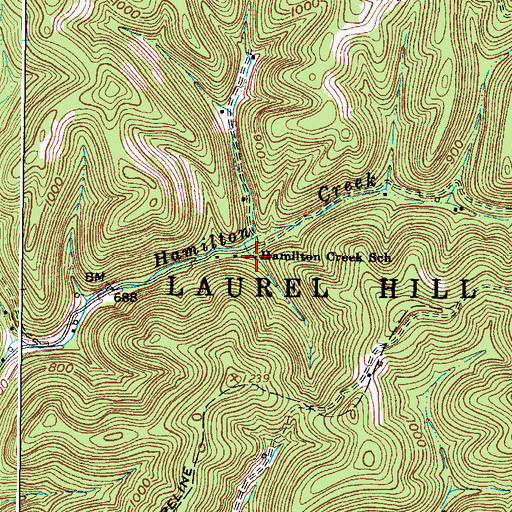 Topographic Map of Hamilton Creek School (historical), WV