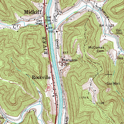 Topographic Map of Hampton Cemetery, WV