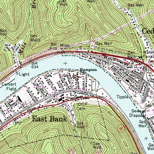 Topographic Map of Hampton Church, WV
