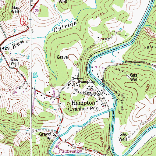 Topographic Map of Hampton Church, WV