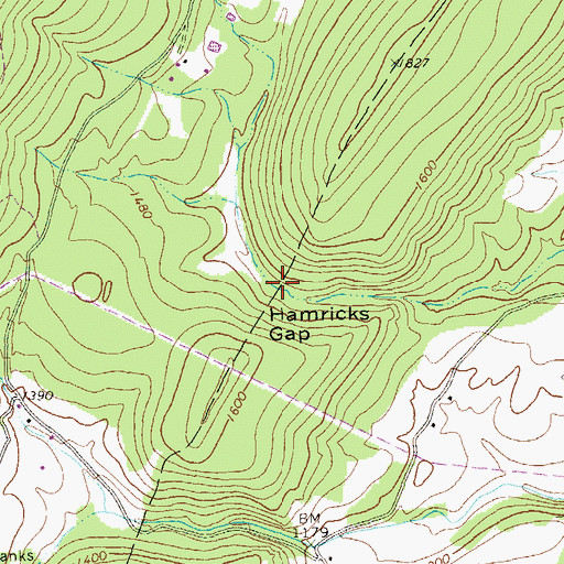 Topographic Map of Hamricks Gap, WV