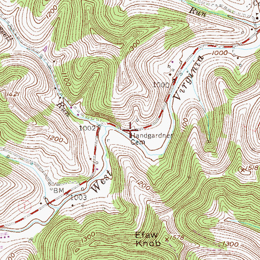 Topographic Map of Handgardner Cemetery, WV