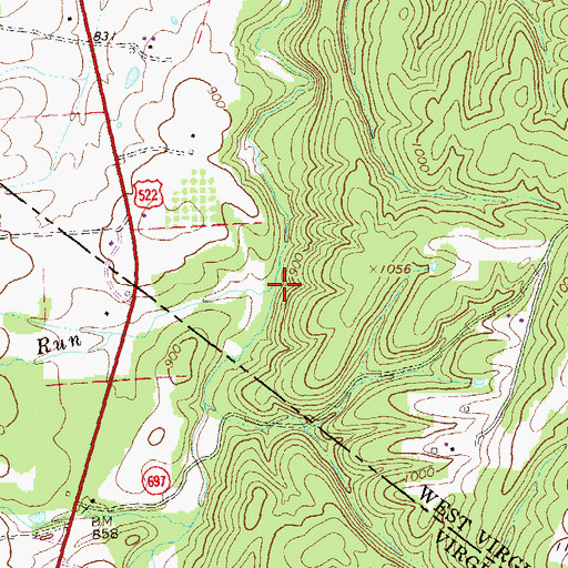Topographic Map of Hands Run, WV