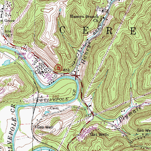 Topographic Map of Haneys Branch, WV
