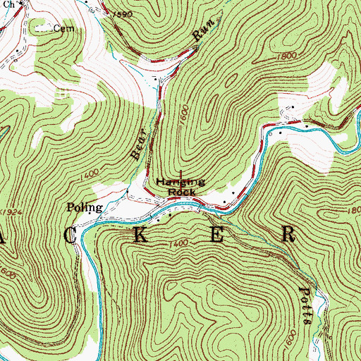 Topographic Map of Hanging Rock, WV