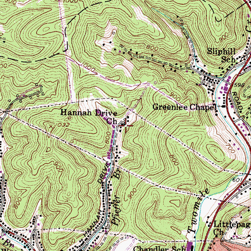 Topographic Map of Hannah Drive Church, WV