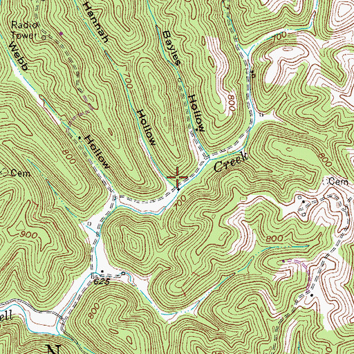 Topographic Map of Hannah Hollow, WV