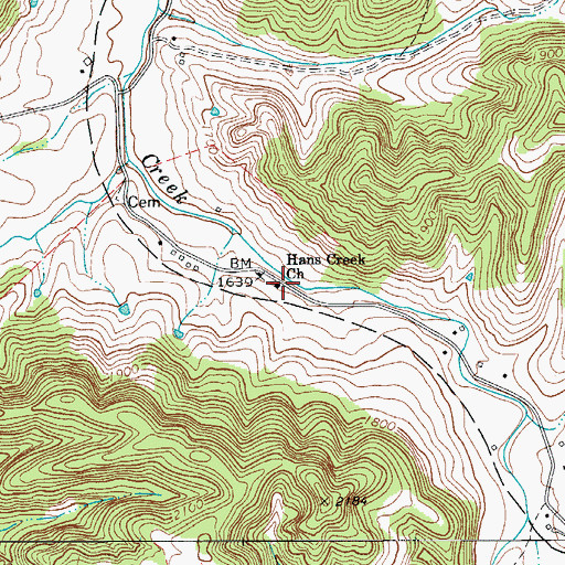 Topographic Map of Hans Creek Church, WV