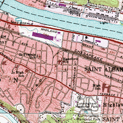 Topographic Map of Hansford School (historical), WV