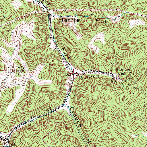 Topographic Map of Hanson Branch, WV