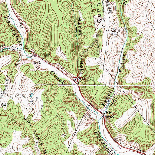 Topographic Map of Happy Hollow, WV