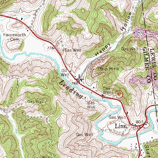 Topographic Map of Happy Hollow, WV