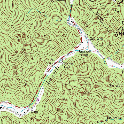 Topographic Map of Harden Cemetery, WV