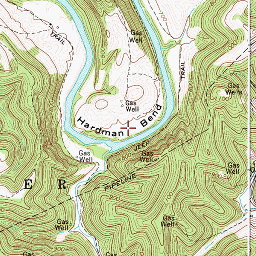 Topographic Map of Hardman Bend, WV