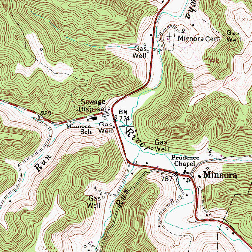 Topographic Map of Hardway Run, WV