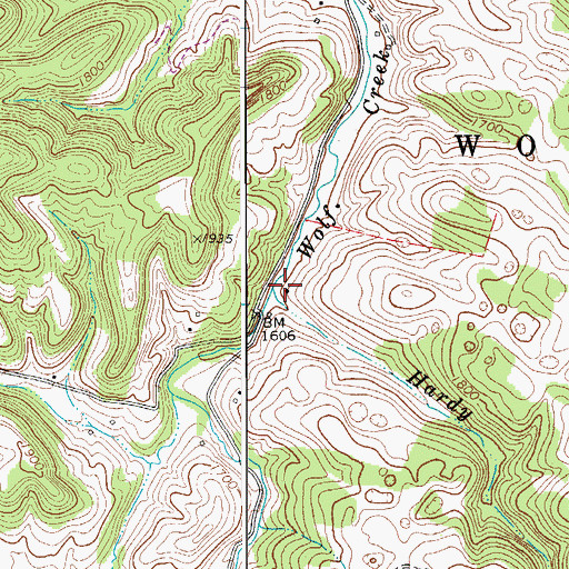 Topographic Map of Hardy Run, WV