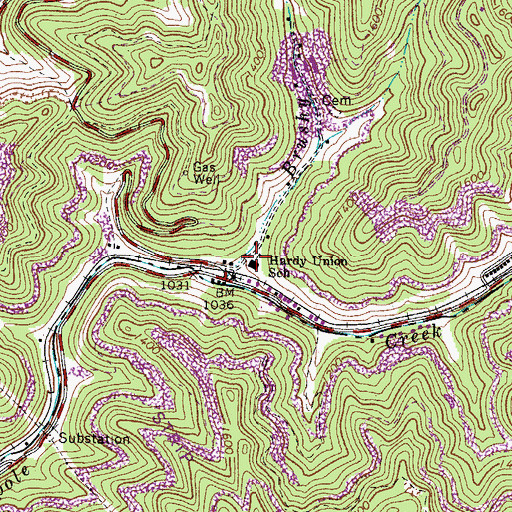 Topographic Map of Hardy Union School (historical), WV