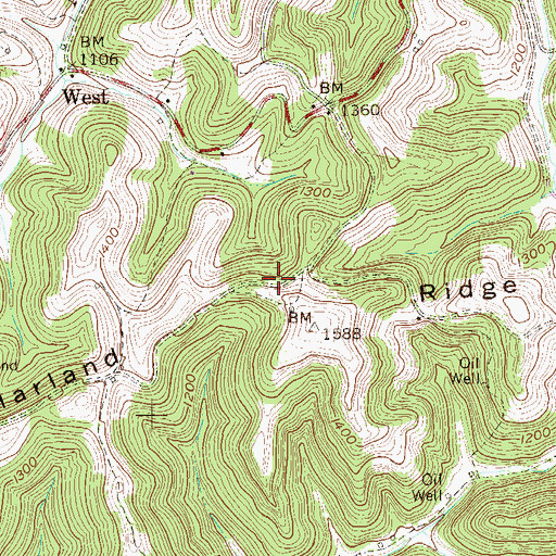 Topographic Map of Harland Ridge, WV