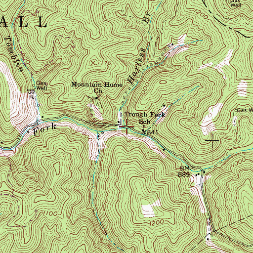 Topographic Map of Harless Branch, WV