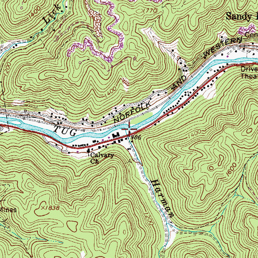 Topographic Map of Harman Branch, WV