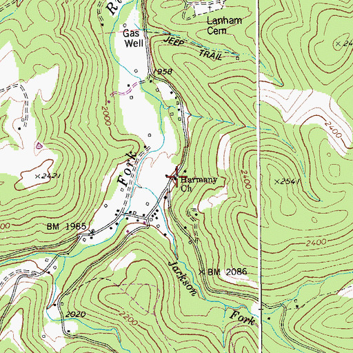 Topographic Map of Harmany Church, WV