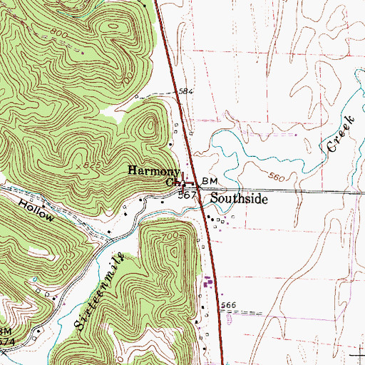 Topographic Map of Harmony Church, WV