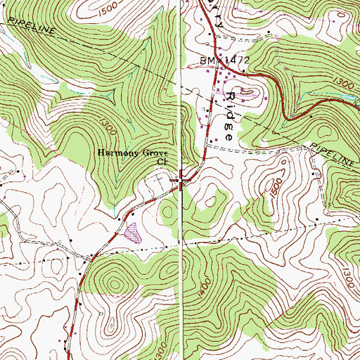 Topographic Map of Harmony Grove Church, WV
