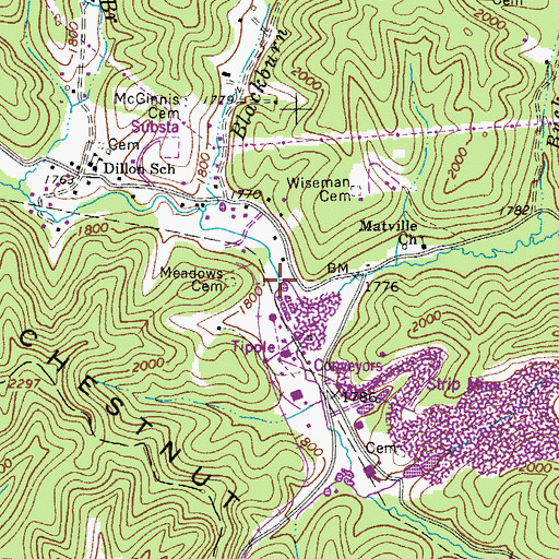 Topographic Map of Harper Branch, WV