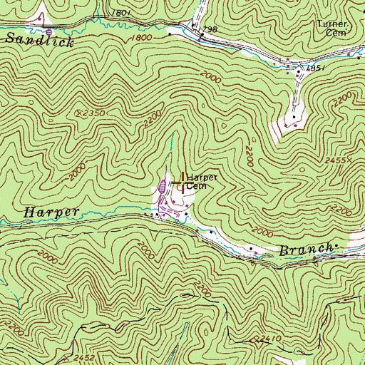 Topographic Map of Harper Cemetery, WV