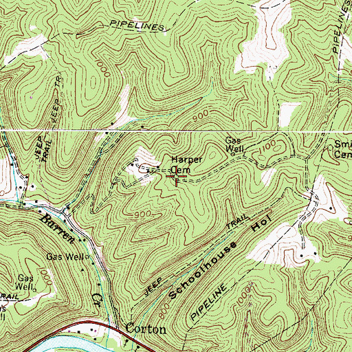 Topographic Map of Harper Cemetery, WV