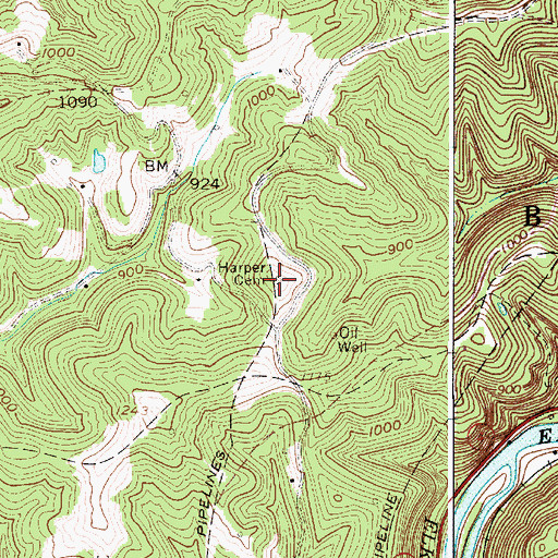 Topographic Map of Harper Cemetery, WV