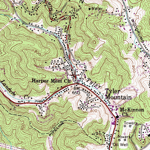 Topographic Map of Harper Memorial Church, WV