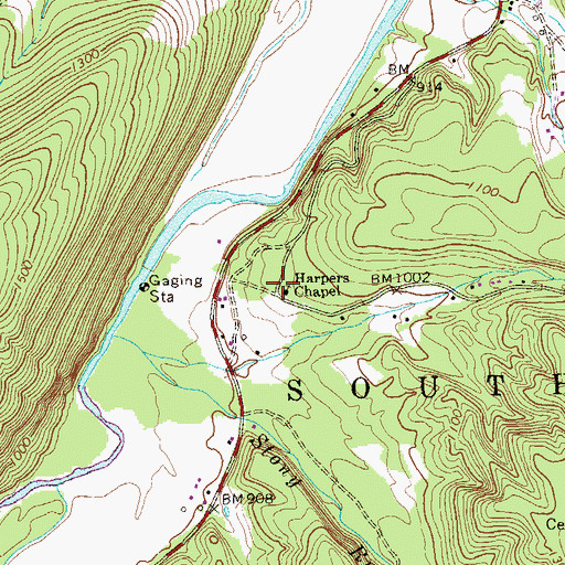 Topographic Map of Harpers Chapel, WV