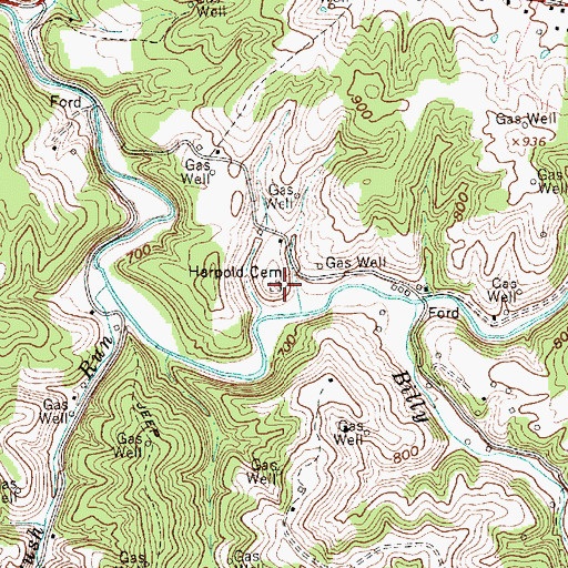 Topographic Map of Harpold Cemetery, WV