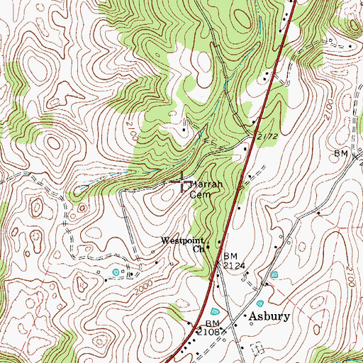 Topographic Map of Harrah Cemetery, WV