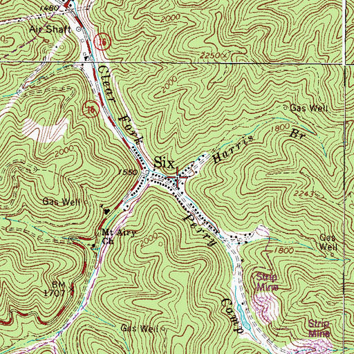 Topographic Map of Harris Branch, WV