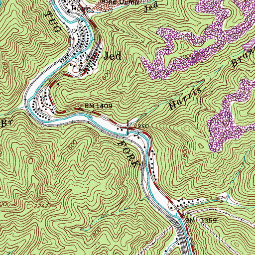 Topographic Map of Harris Branch, WV