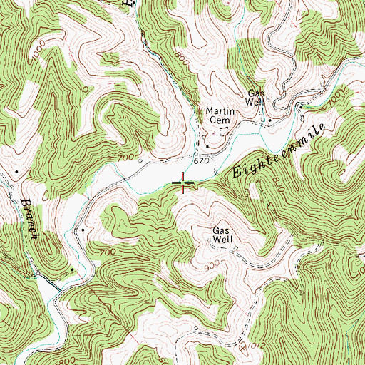 Topographic Map of Harris Branch, WV