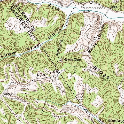 Topographic Map of Harris Cemetery, WV