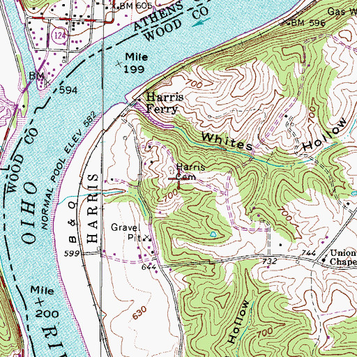 Topographic Map of Harris Cemetery, WV