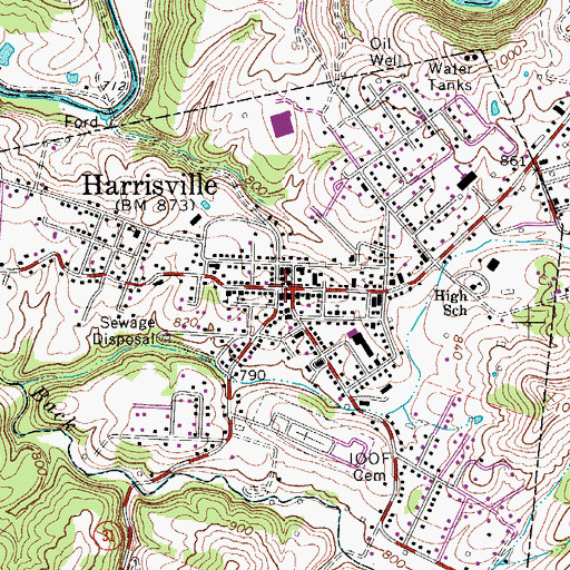 Topographic Map of Harrisville, WV