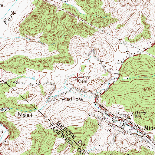 Topographic Map of Harry Cemetery, WV