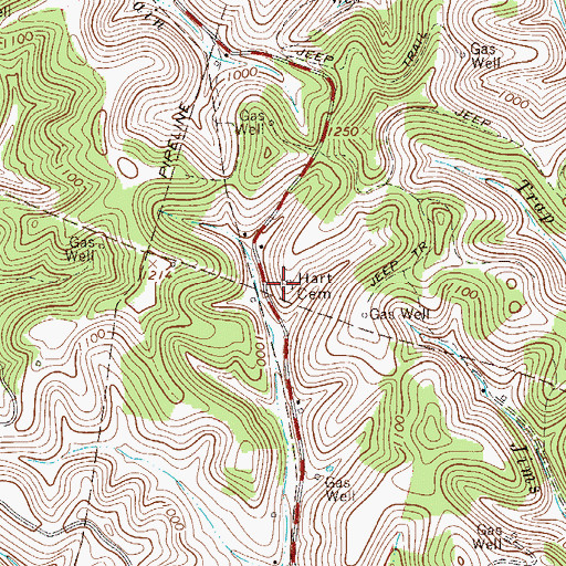 Topographic Map of Hart Cemetery, WV